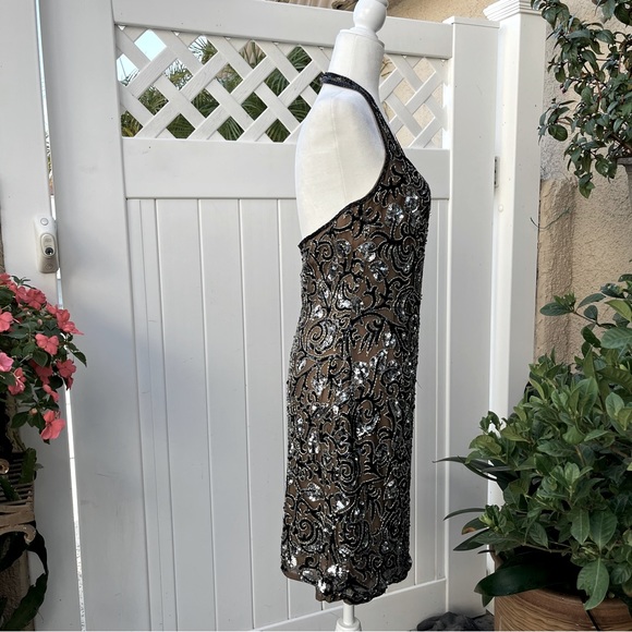 Vintage Oleg Cassini Black Tie Collection Silk Rhinestone Halter Dress Size 10 - Picture 6 of 15